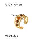 natural-gemstone-titanium-steel-open-end-ring - Viexta