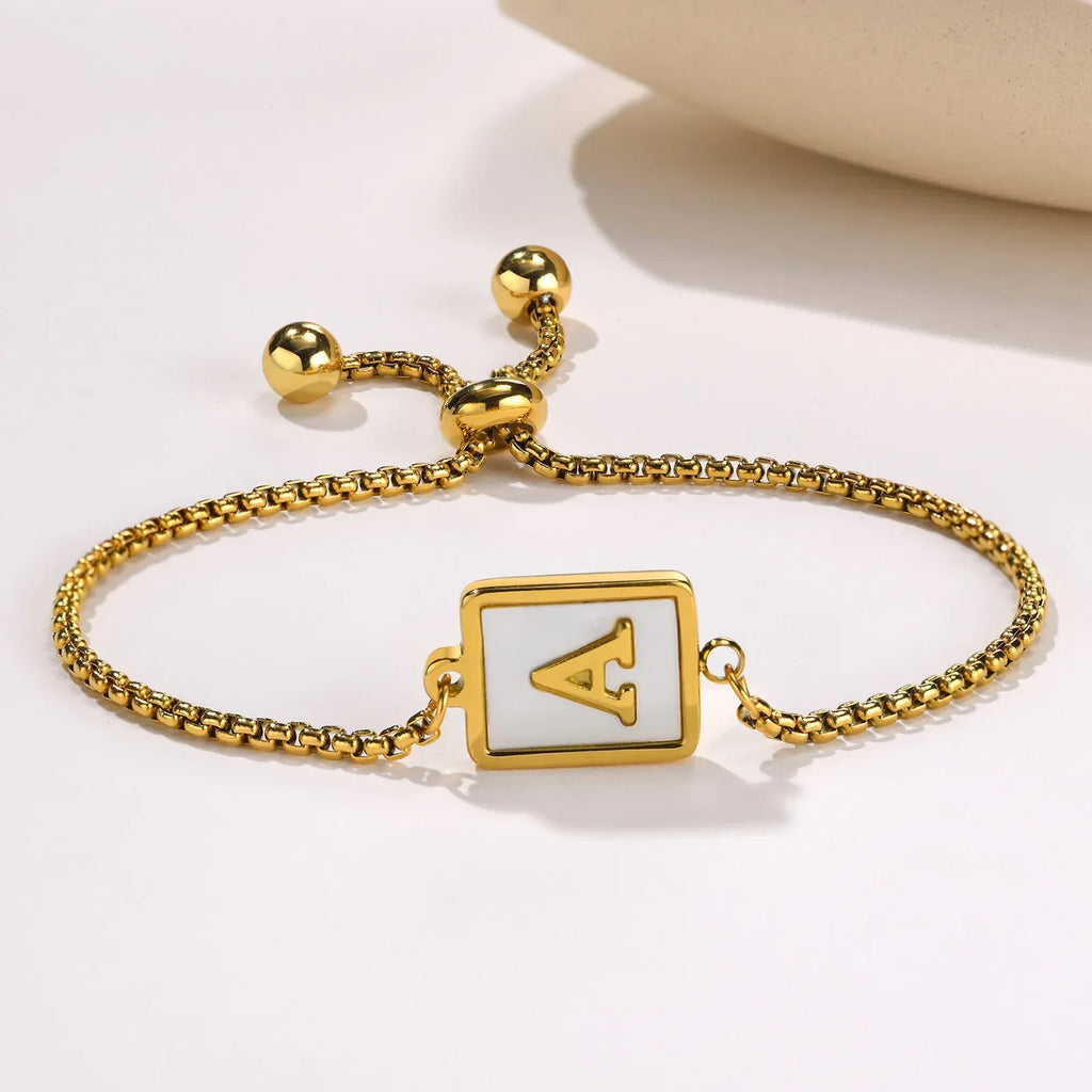 stainless-steel-english-letter-square-gold-bracelet - Viexta
