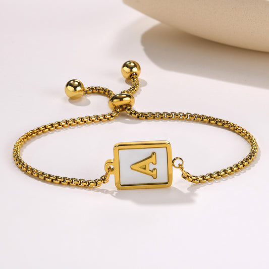 Stainless Steel English Letter Square Gold Bracelet