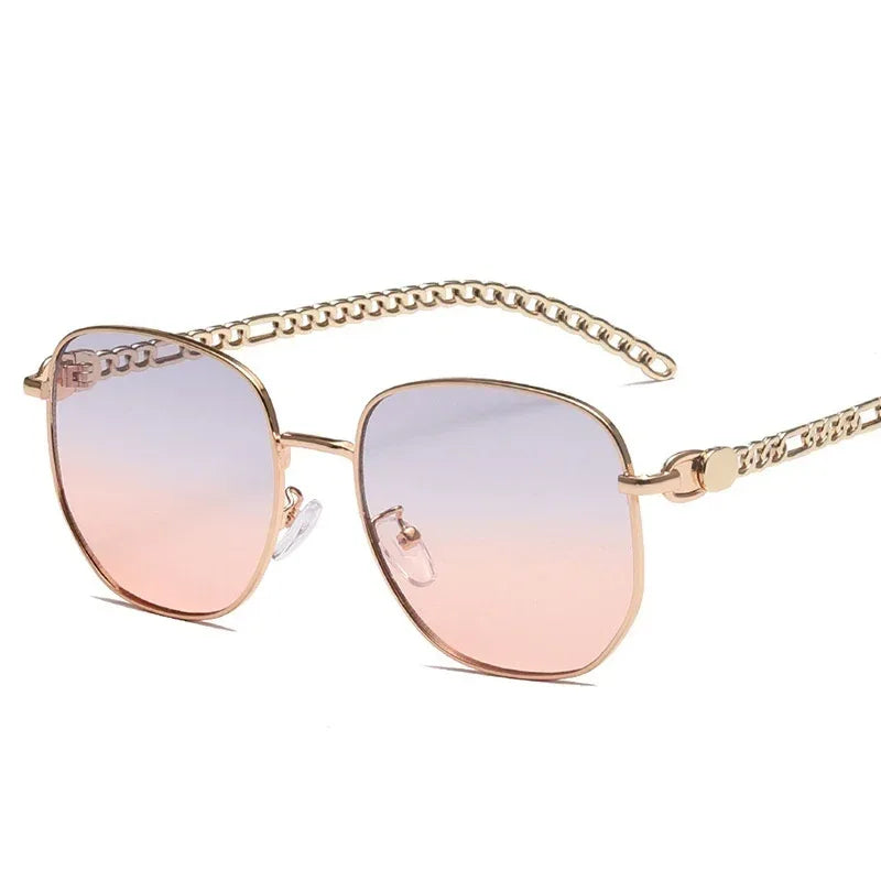 Oval Frame Metal Chain Sunglasses - Viexta
