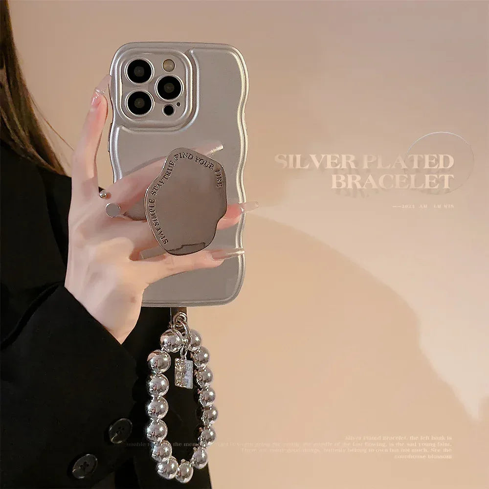 Niche Metal Silver Bracelet Electroplating Bracket iPhone Case - Viexta