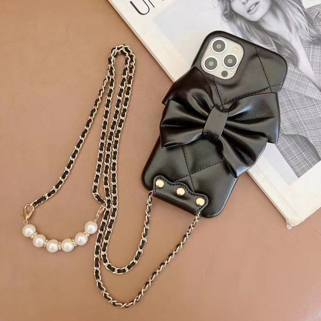 Butterfly Leather Crossbody Pearl iPhone Case