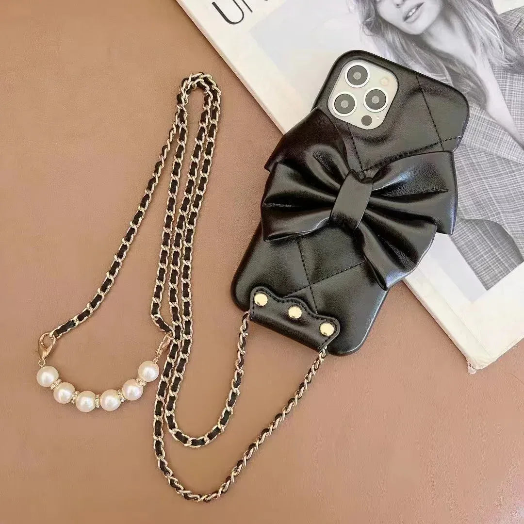 Butterfly Leather Crossbody Pearl iPhone Case - Viexta