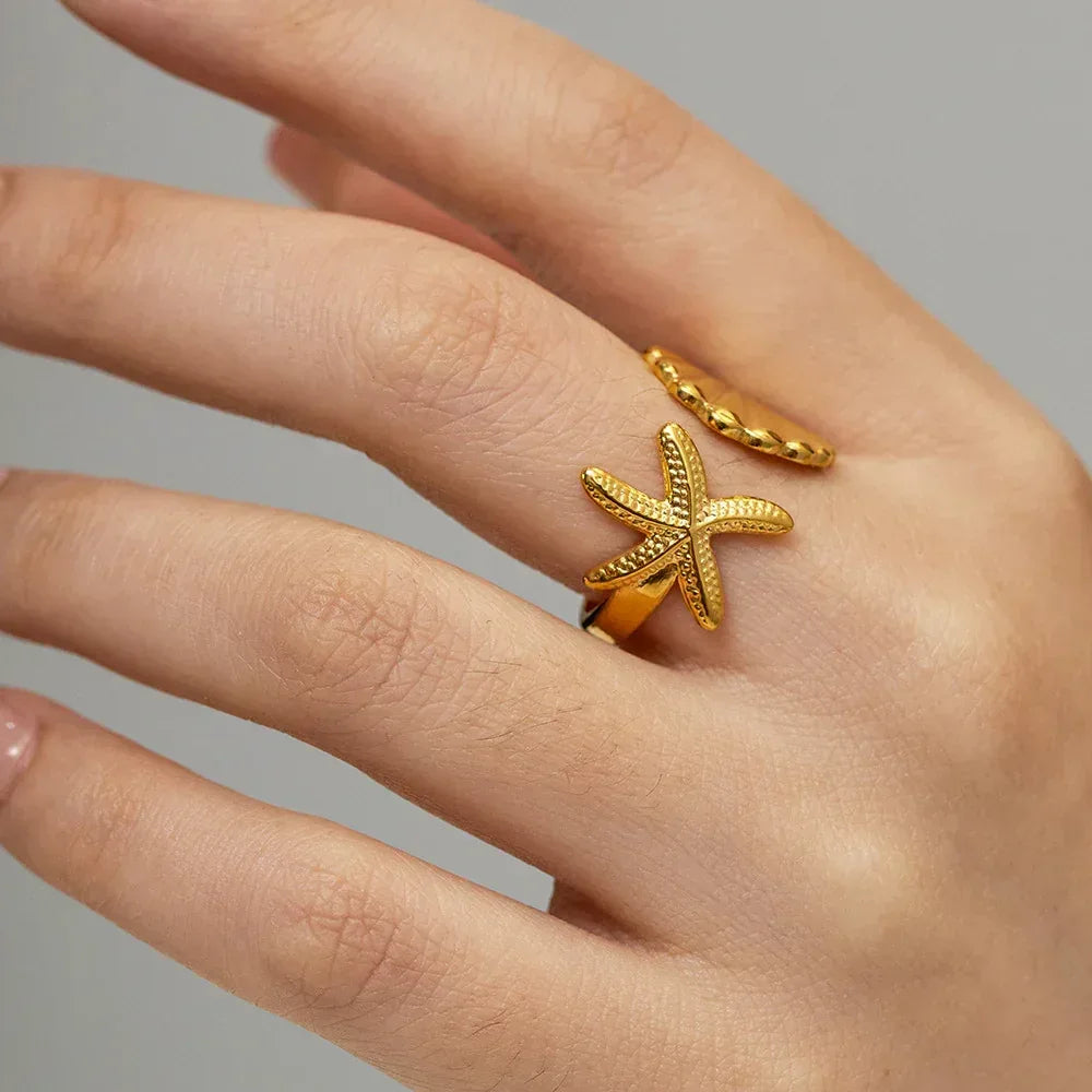 ocean-stainless-steel-starfish-ring - Viexta