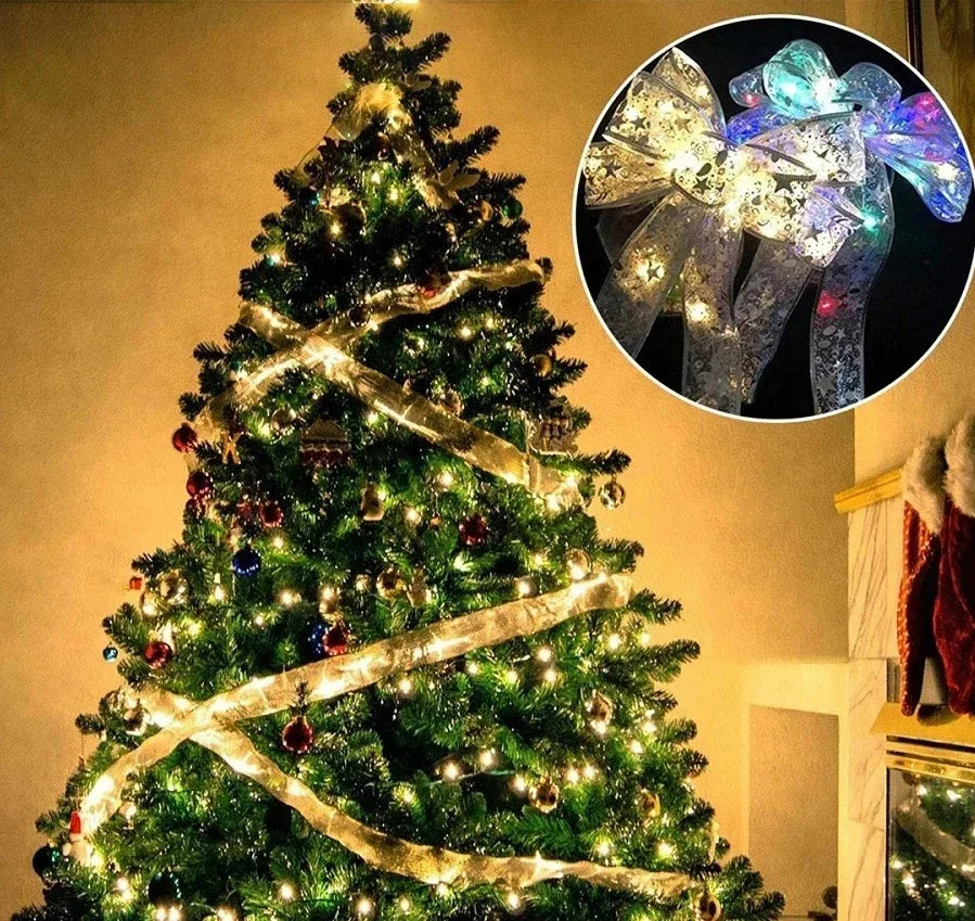 Fairy Lights String Christmas Ribbon Bow Tie - Viexta