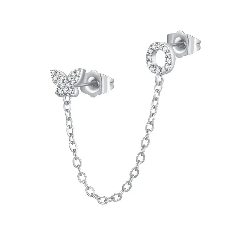 Women's Zircon Butterfly Alphabet One Piece Stud Earrings - Viexta