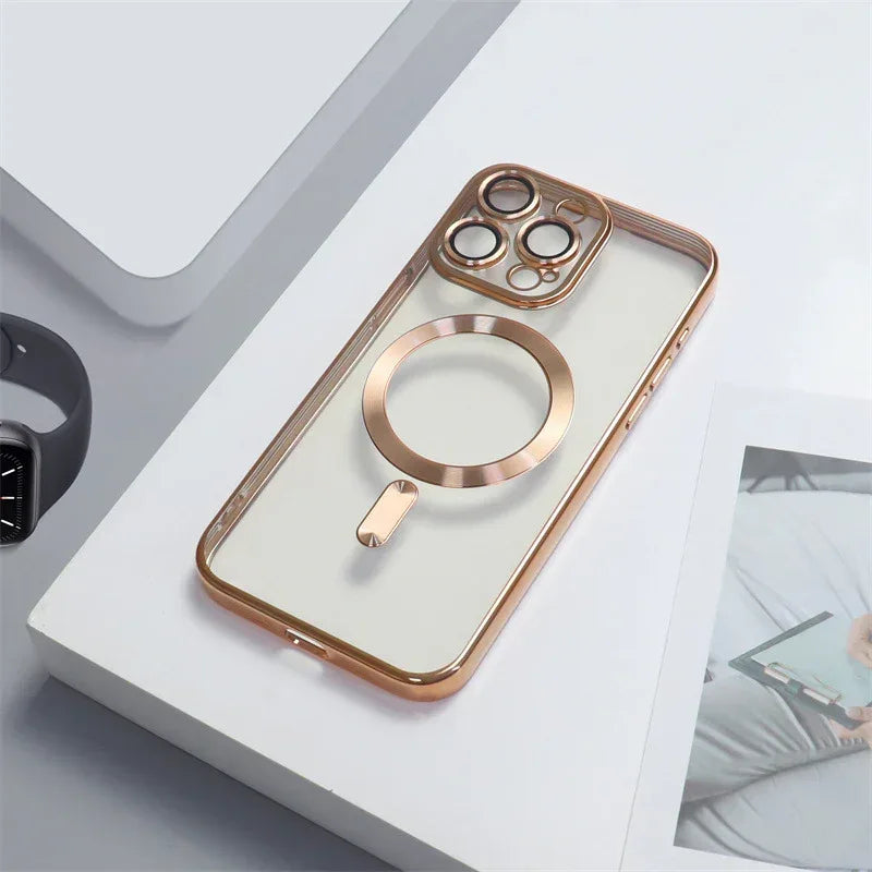 Electroplating CD Pattern Magnetic Suction Lens Protector iPhone case - Viexta