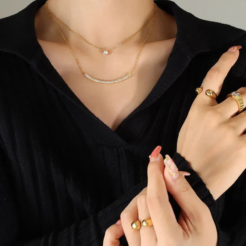 Minimalist Versatile Double-layer Zircon Neckwear - Viexta