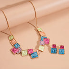 Geometric Square Earring And Necklace Set For Women