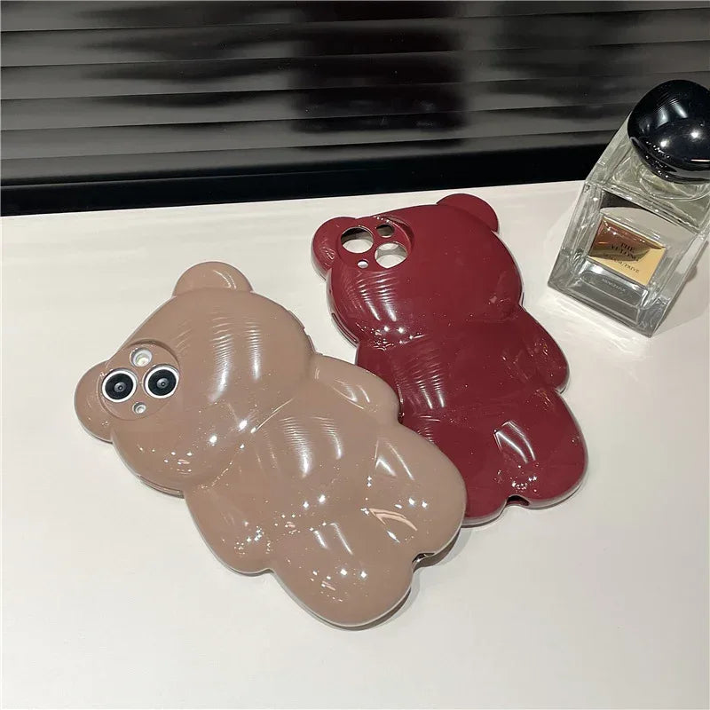 Solid Color Three-dimensional Bear Anti-fall Cute New iPhone Case - Viexta