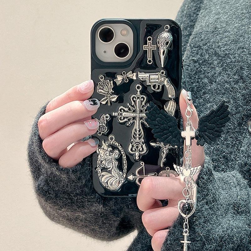 Ins Retro Dark Wind Epoxy Cross iPhone Case with Charm - Viexta