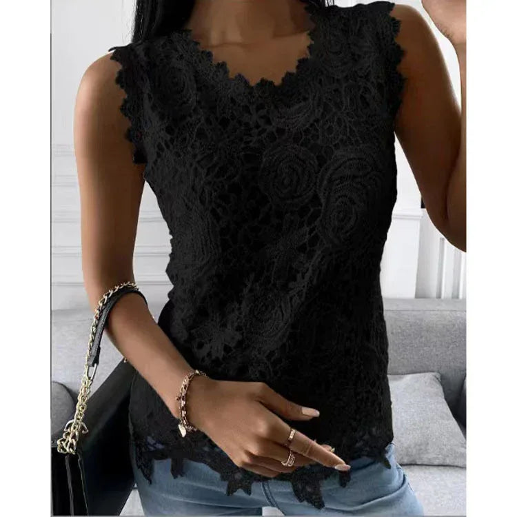 Flowers Lace Women Summer Tops - Viexta