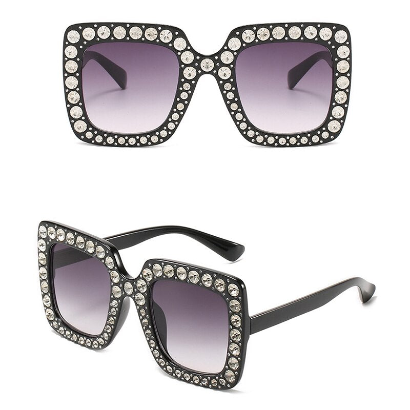 Vintage Oversized Square Colorful Diamond Sunglasses