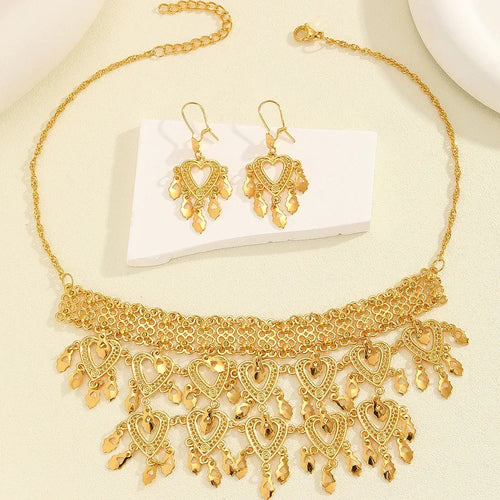 3pcs Retro Luxury Heart Hollow Necklace Earrings - Viexta