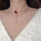 Gold Plated French Royal Style Pearl Flower Necklace - Viexta