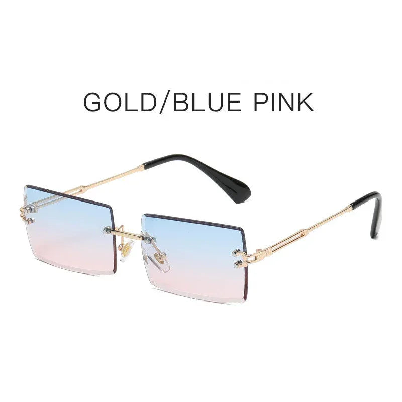 Fashion Frameless Trimmed Square Gradient Sunglasses - Viexta