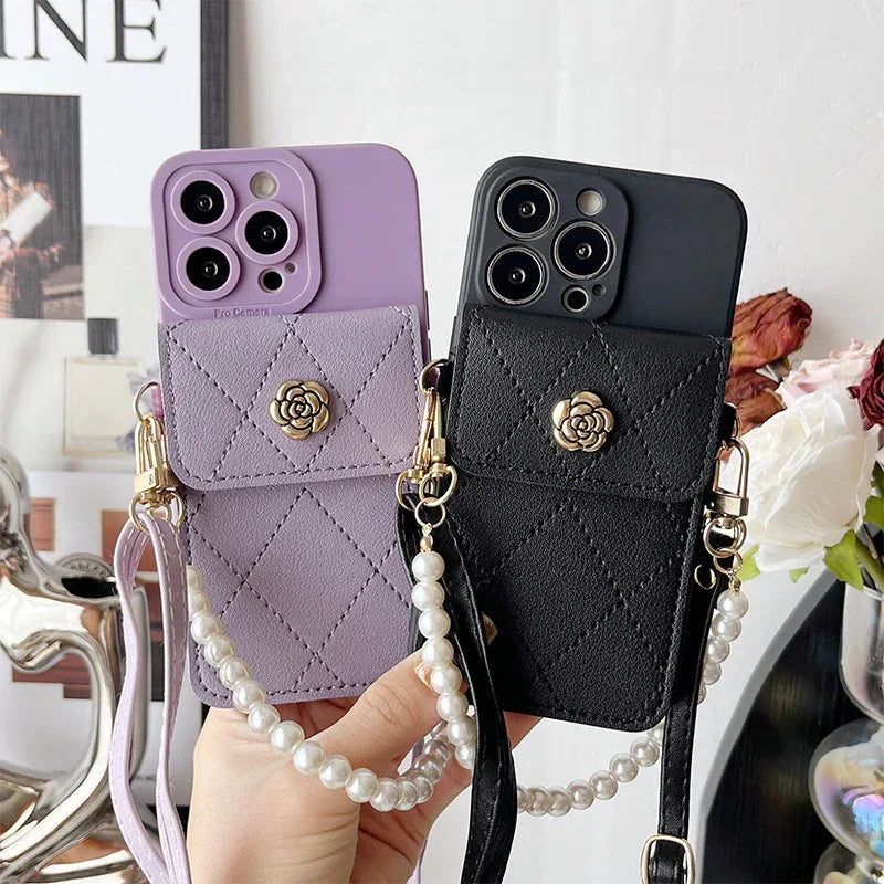 Crossbody Rope Diamond Metal Flower iPhone Case - Viexta