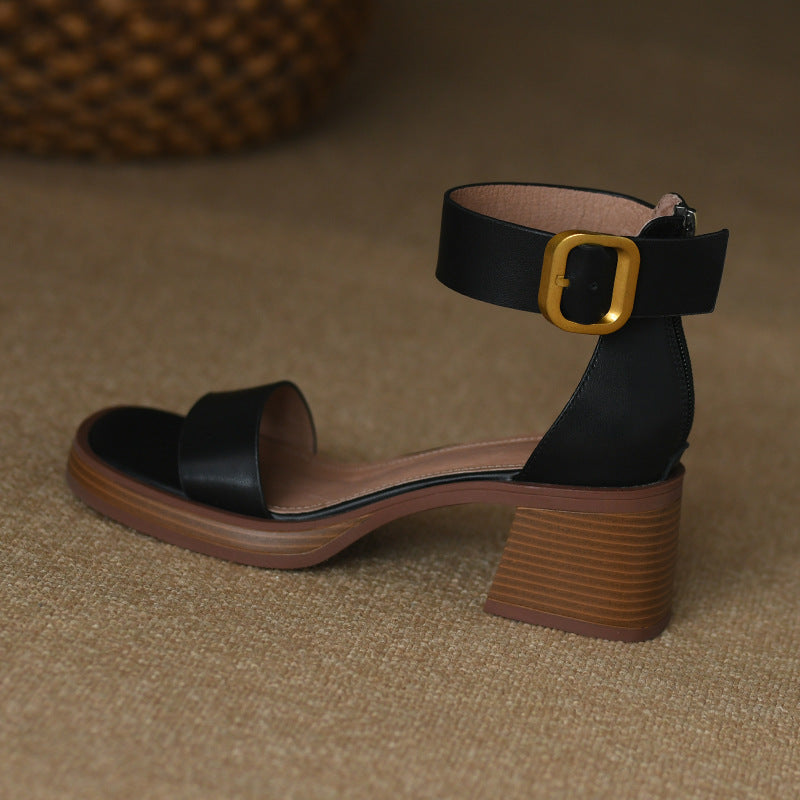 British Retro Strap Chunky Heel