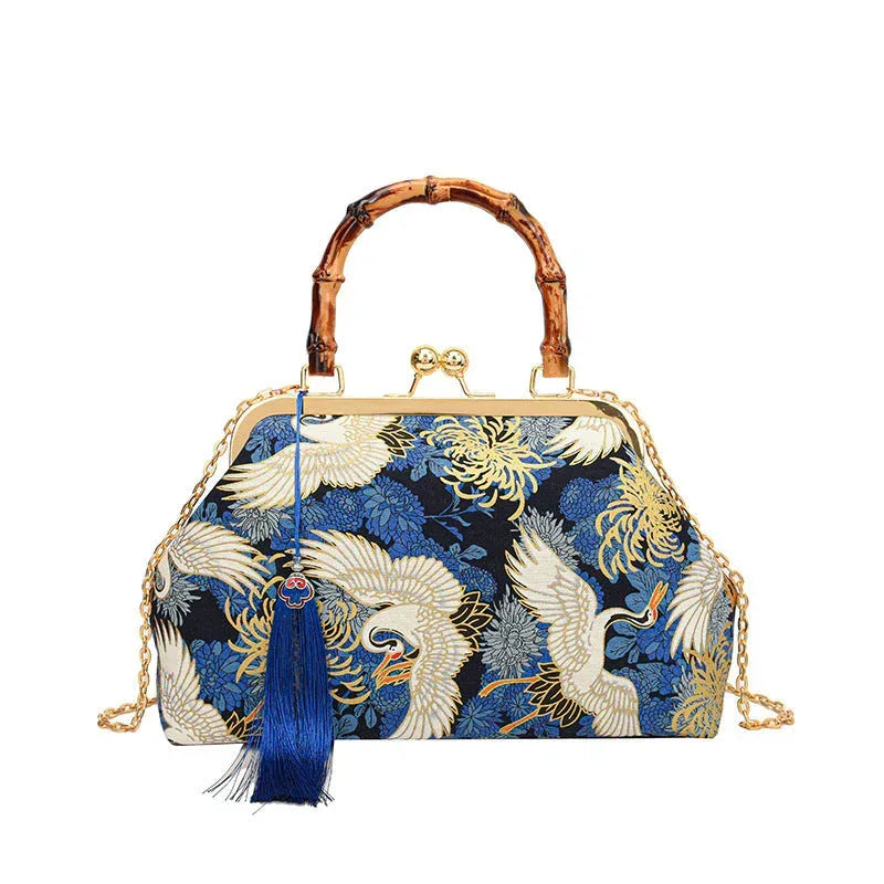 Retro Embroidered Clutch Red-crowned Crane Handbag - Viexta
