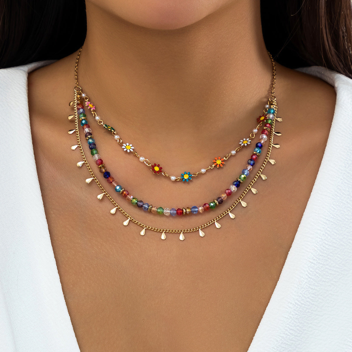 Colorful Gravel Ethnic Pendant Tassel Necklace