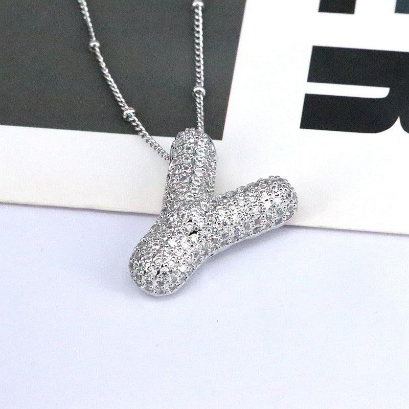 brass-zircon-bubble-letter-pendant-necklace - Viexta