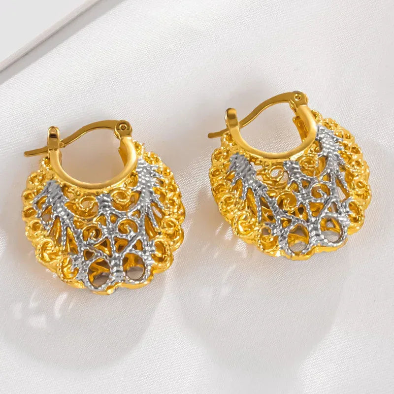 Two-color Pocket Carved Earrings - Viexta