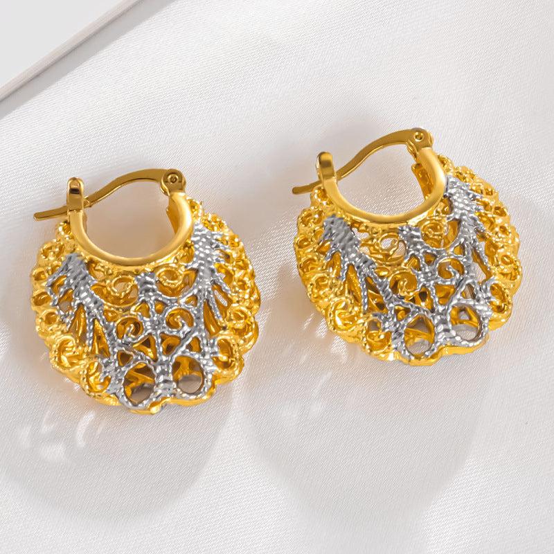 Two-color Pocket Carved Earrings