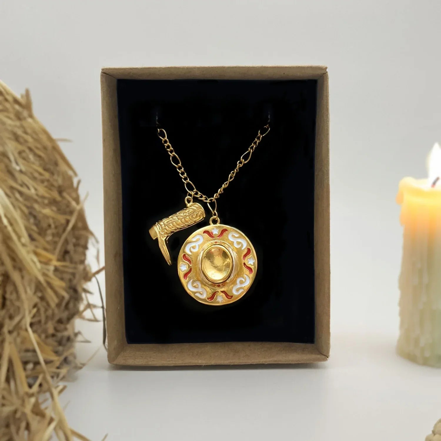 Retro Denim Boots Pendant Hat Necklace