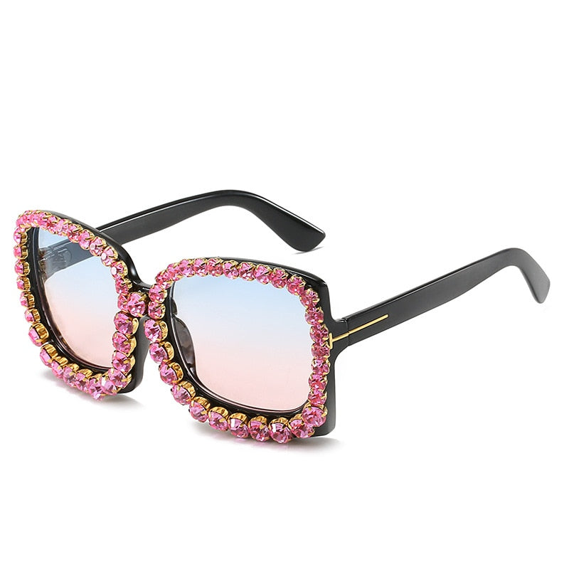 Vintage Oversized Square Colorful Diamond Sunglasses