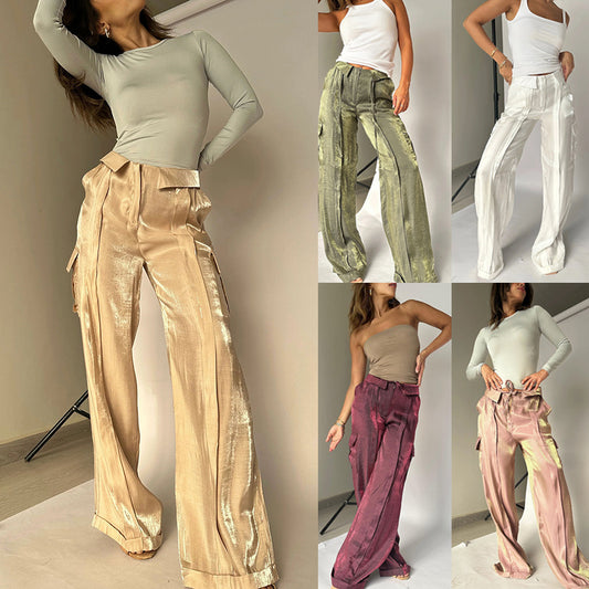 Ins Style Loose Straight Pants With Multi-pocket Trousers