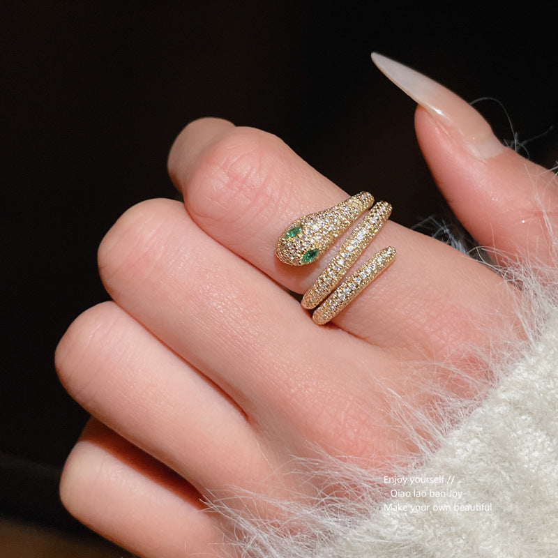 Real Gold Zircon Snakes Ring