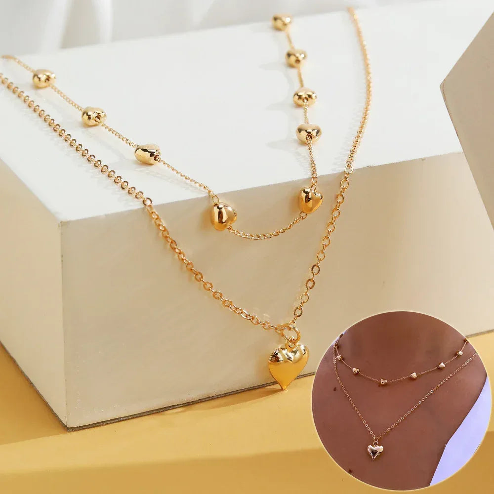 Double-layer Heart Pendant Necklace - Viexta