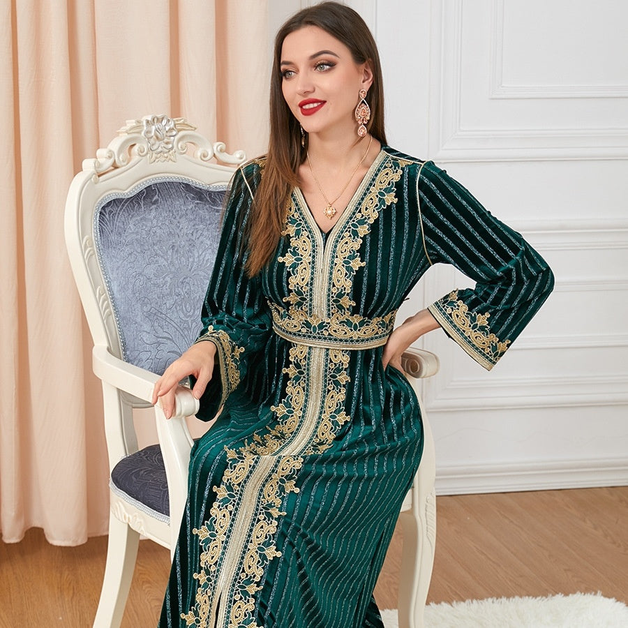 Ethnic Long Sleeve Split Velvet Dress