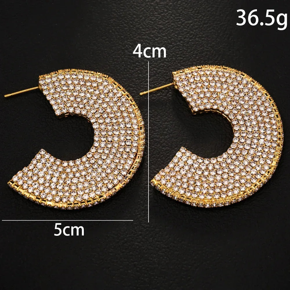 Minority Rhinestone C- Shaped Earrings - Viexta