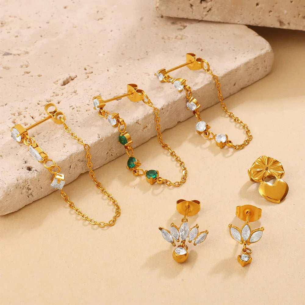 Zircon Inlaid Pendant Earrings