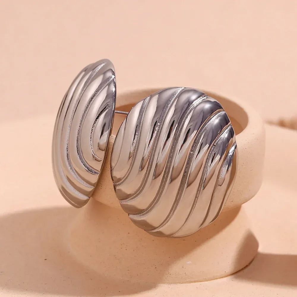 Stainless Steel Vintage Oval Streamline Stud Earrings - Viexta