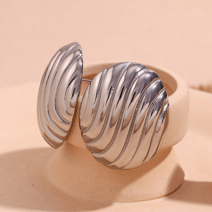 Stainless Steel Vintage Oval Streamline Stud Earrings