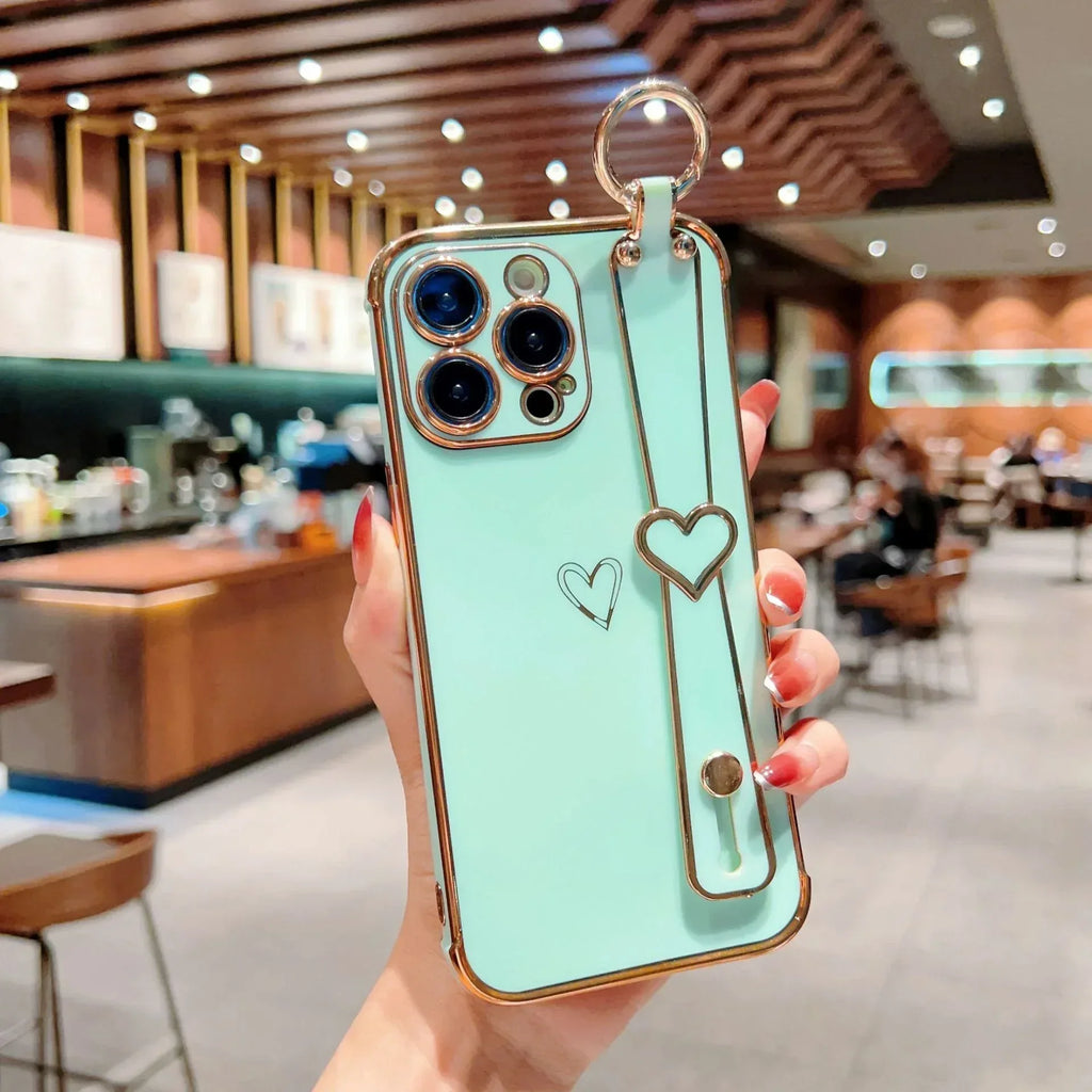 Electroplated Hollow Heart Wrist iPhone Case - Viexta