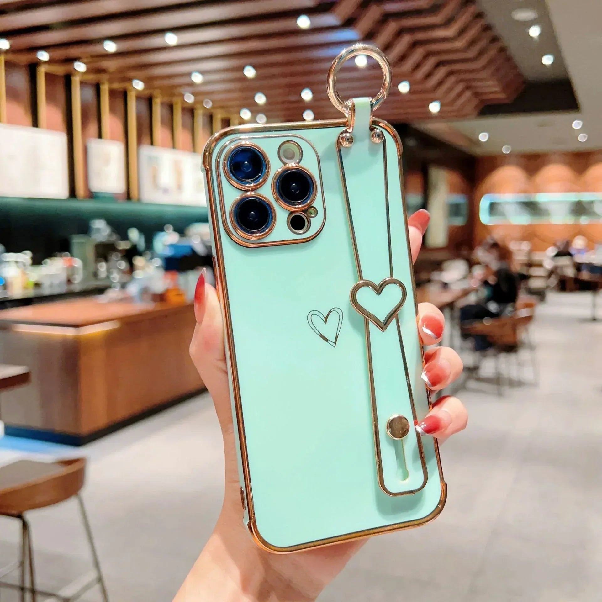 Electroplated Hollow Heart Wrist iPhone Case - Viexta
