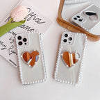 Acrylic Pearl Heart Mirror Rhinestone iPhone Case - Viexta