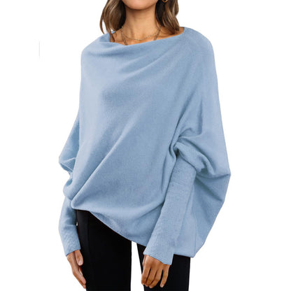 Loose Bat Sleeve Sweater Tops Simple Casual Fashion Versatile Solid Color Round Neck Sweater For Women