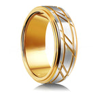 Men's Yellow Gold Twill Tungsten Ring - Viexta