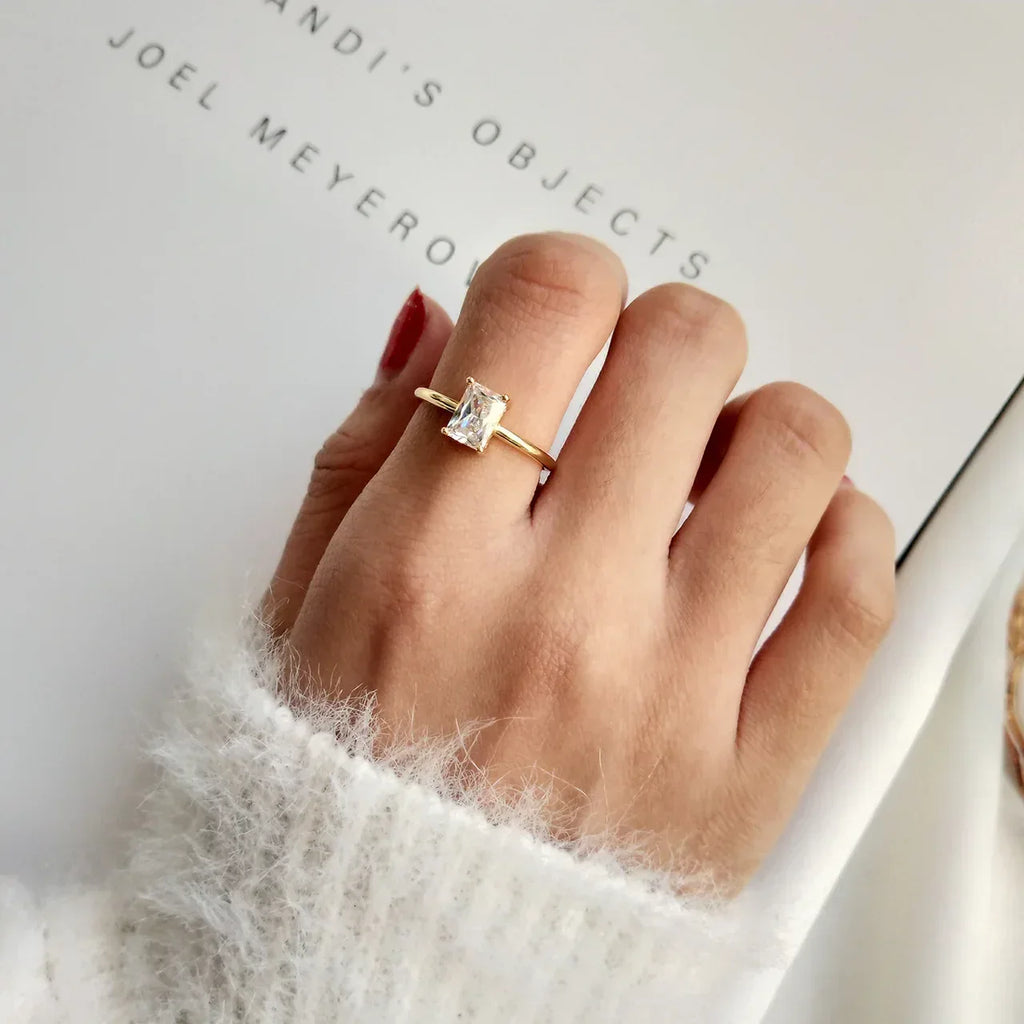 Sterling Silver Square Diamond Ring - Viexta