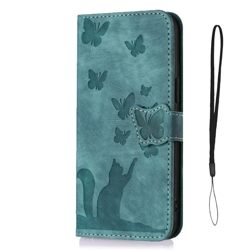 Butterfly Cat Embossed iPhone Leather Case - Viexta