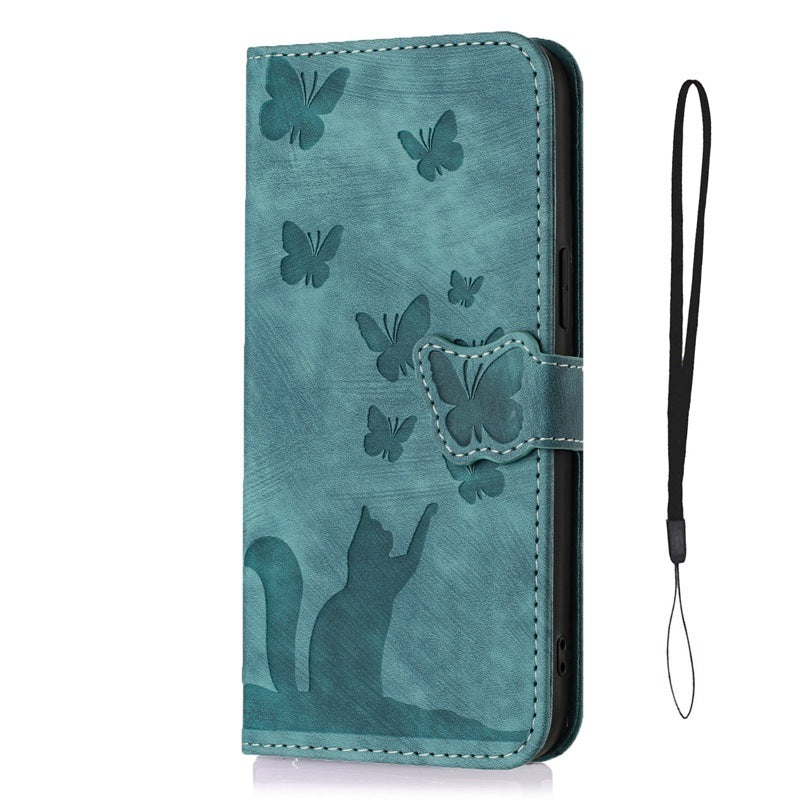 Butterfly Cat Embossed iPhone Leather Case