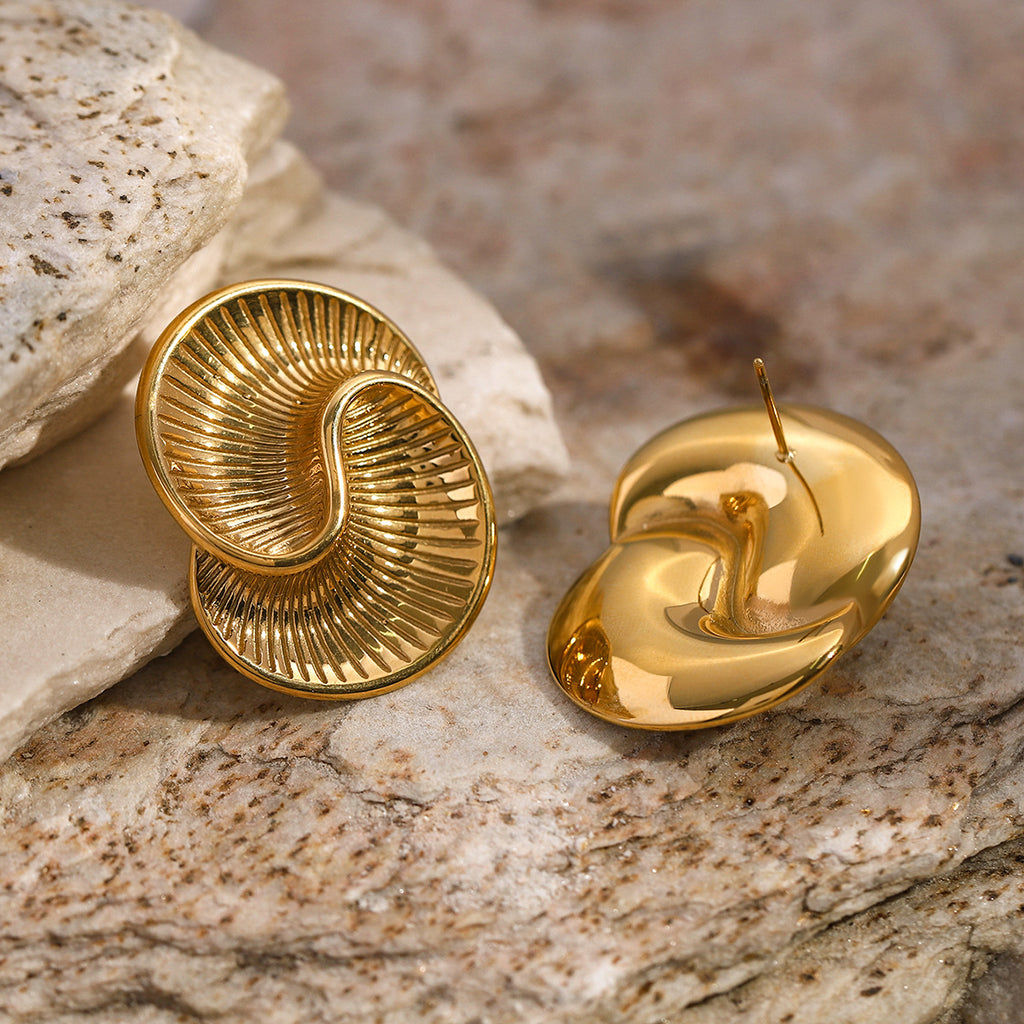 Stainless steel water droplet texture spiral earrings