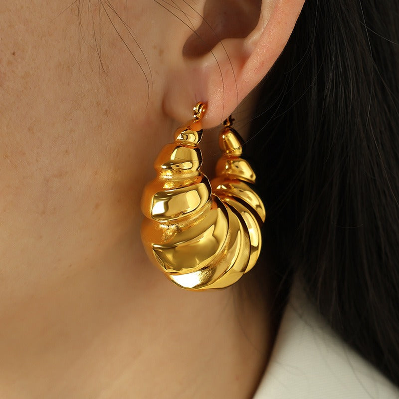 Stainless steel threaded concave convex geometric earrings for women
