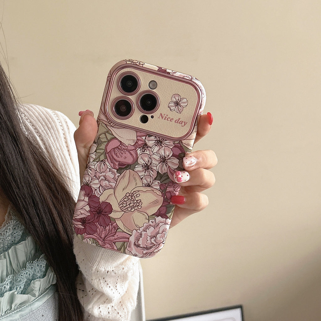 Retro Oil Painting  Flowers Leather iPhone Case