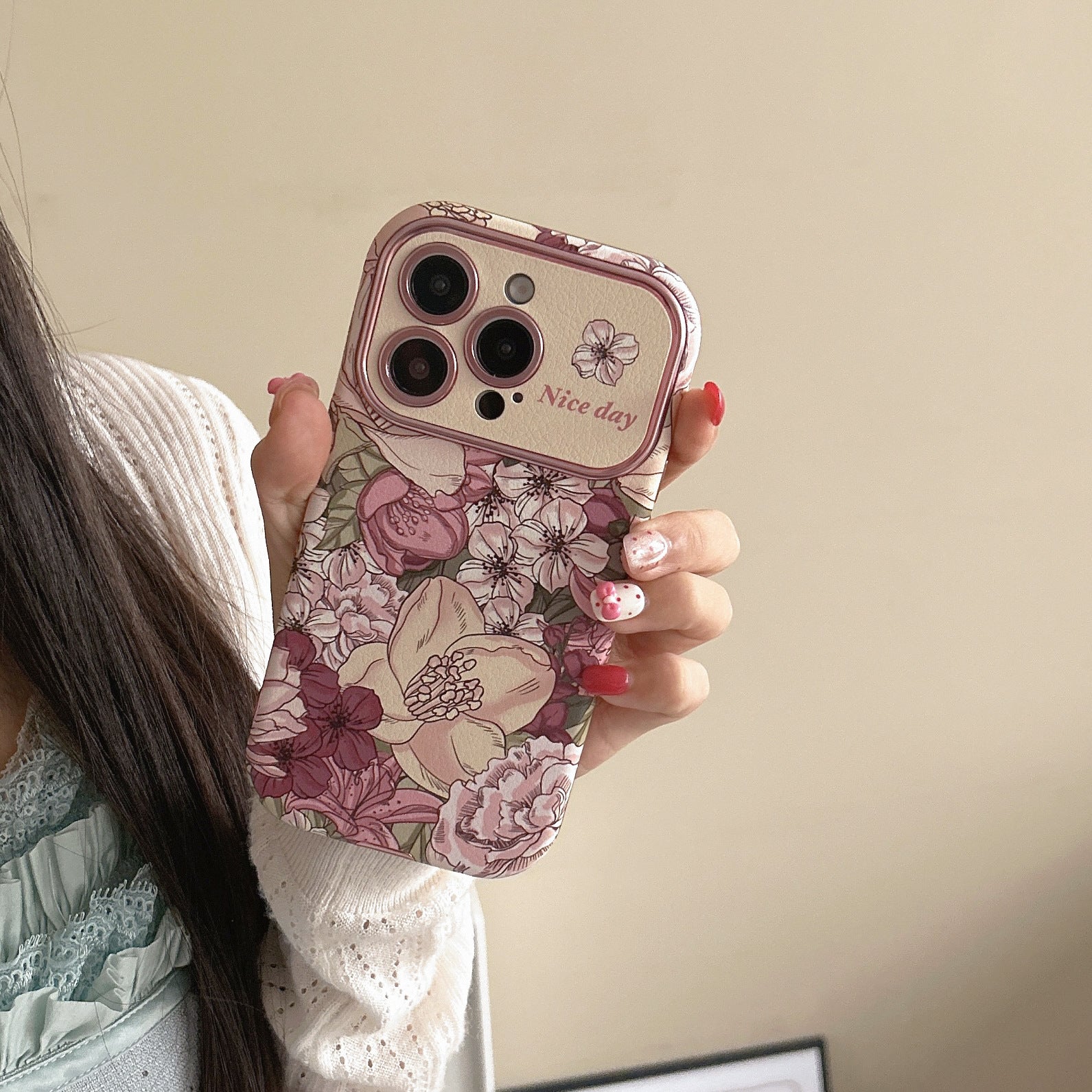 Retro Oil Painting  Flowers Leather iPhone Case