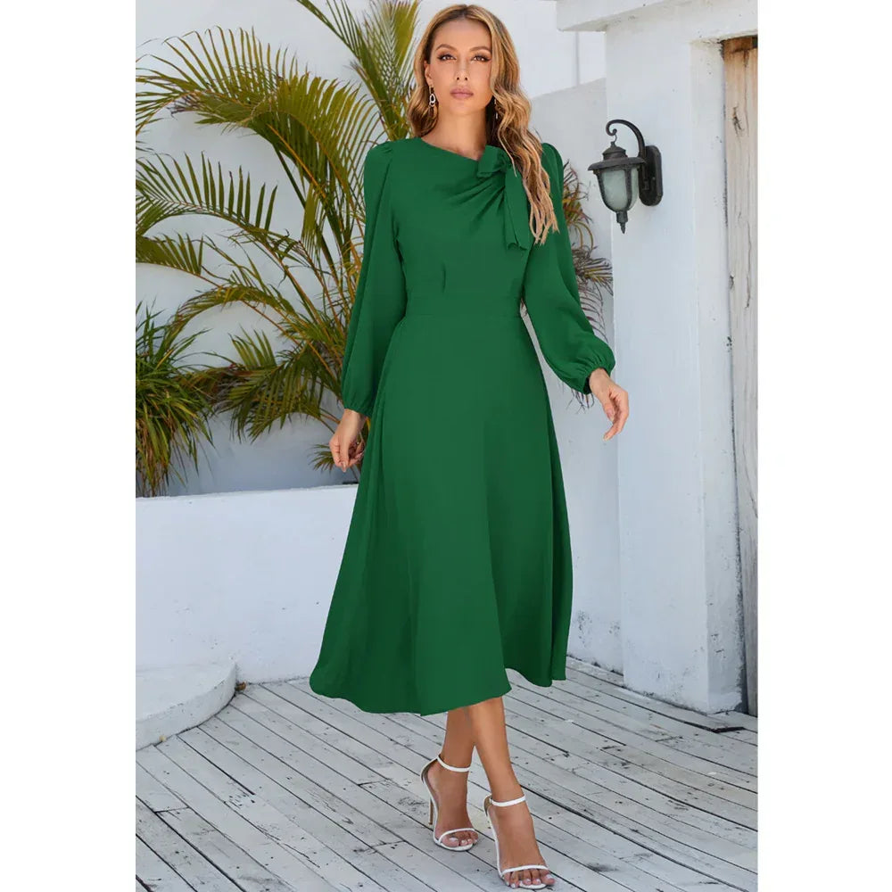 Long Sleeve Bowknot Dress - Viexta